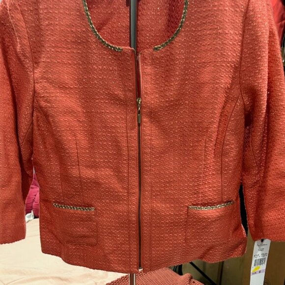 Nue Options Venice Tweed Blazer Size 6 Melon Gold Trim - Picture 6 of 16